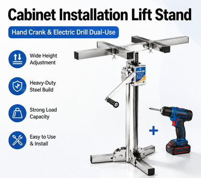 Cabinet Jack Lift Stand, Hand Crank & Universal Electric Drill Dual‑Use Stainless Steel Installation Support, 220 lbs Per Stand, Max Lifting Height 82.7" (210 cm)