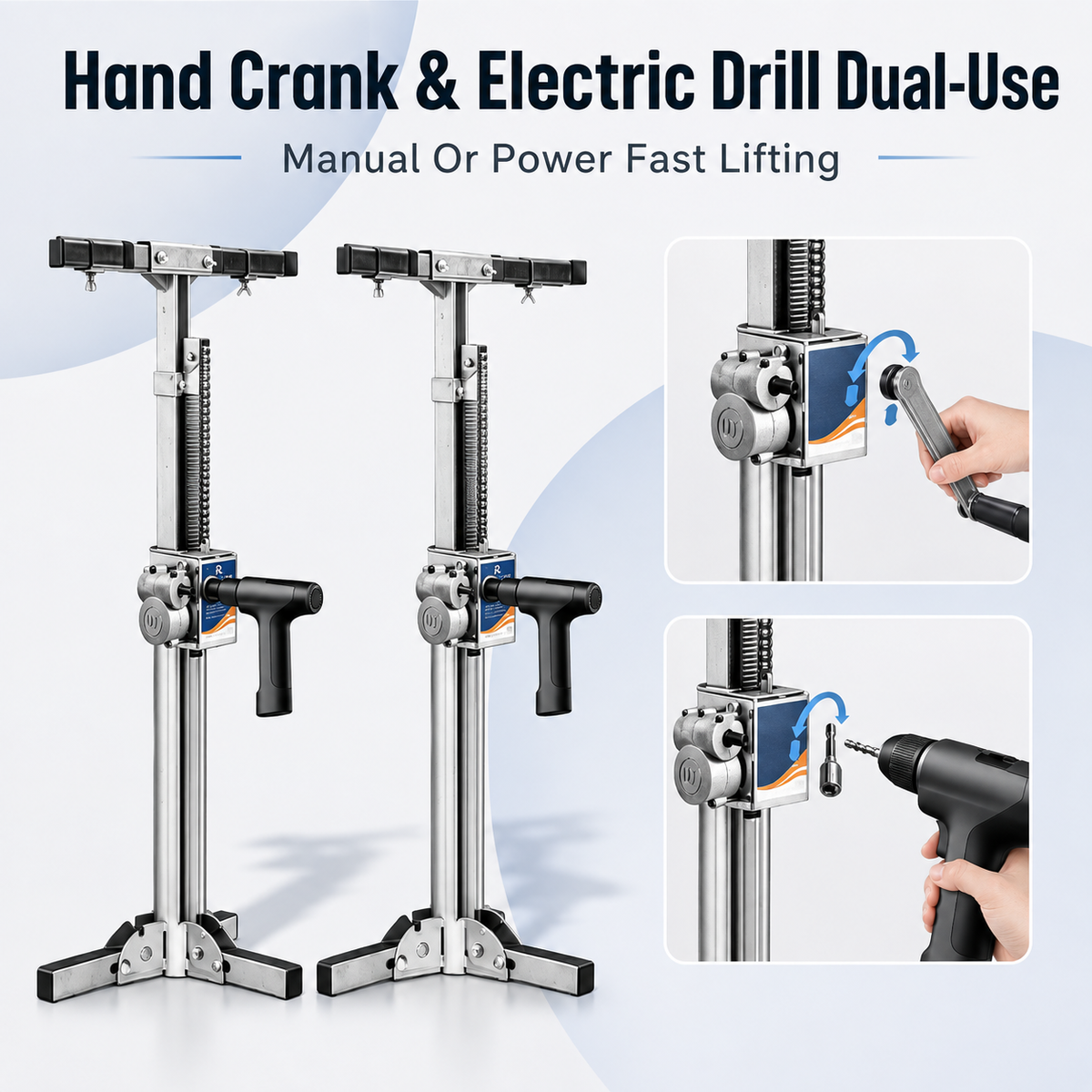 Cabinet Jack Lift Stand, Hand Crank & Universal Electric Drill Dual‑Use Stainless Steel Installation Support, 220 lbs Per Stand, Max Lifting Height 82.7" (210 cm)