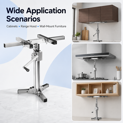 Cabinet Jack Lift Stand, Hand Crank & Universal Electric Drill Dual‑Use Stainless Steel Installation Support, 220 lbs Per Stand, Max Lifting Height 82.7" (210 cm)