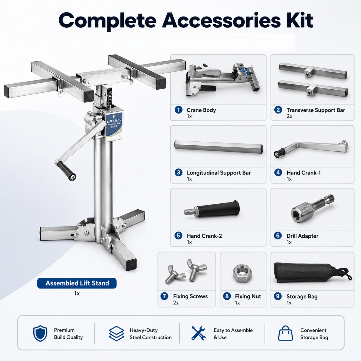 Cabinet Jack Lift Stand, Hand Crank & Universal Electric Drill Dual‑Use Stainless Steel Installation Support, 220 lbs Per Stand, Max Lifting Height 82.7" (210 cm)