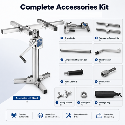 Cabinet Jack Lift Stand, Hand Crank & Universal Electric Drill Dual‑Use Stainless Steel Installation Support, 220 lbs Per Stand, Max Lifting Height 82.7" (210 cm)